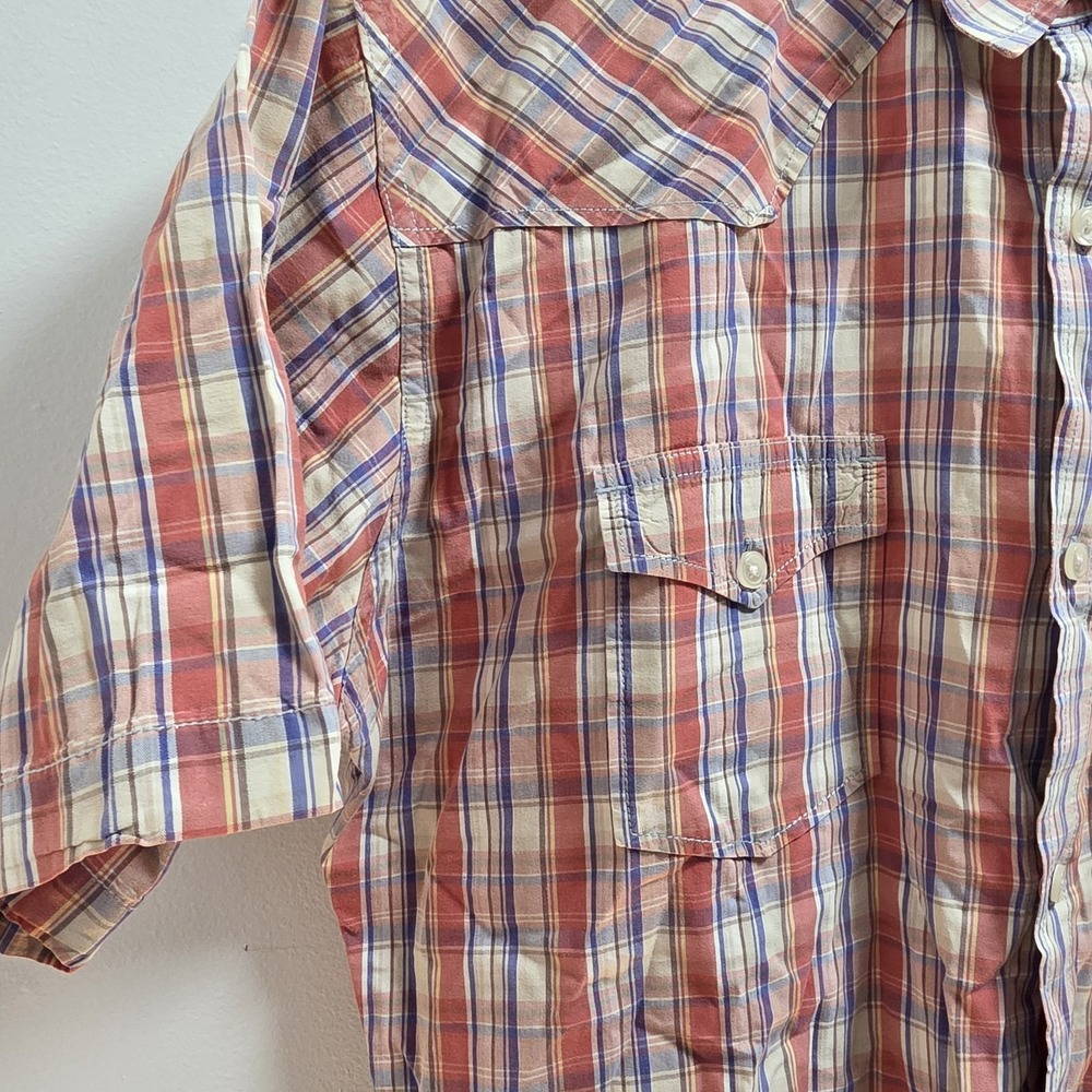 Lucky Brand Shirt Mens Large Red Plaid Pearl Snap Cowboy Outdoors Casual Classic - Picture 8 of 8